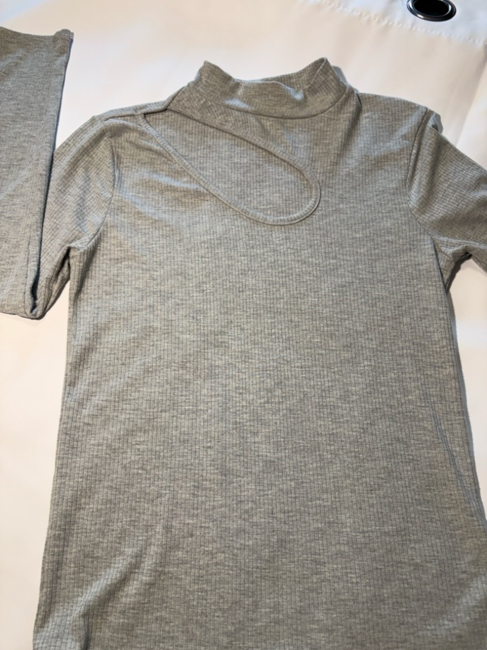 Willow Ribbed Mock Neck Top Women’s Medium Gray Asymmetrical Long Sleeve Stretch